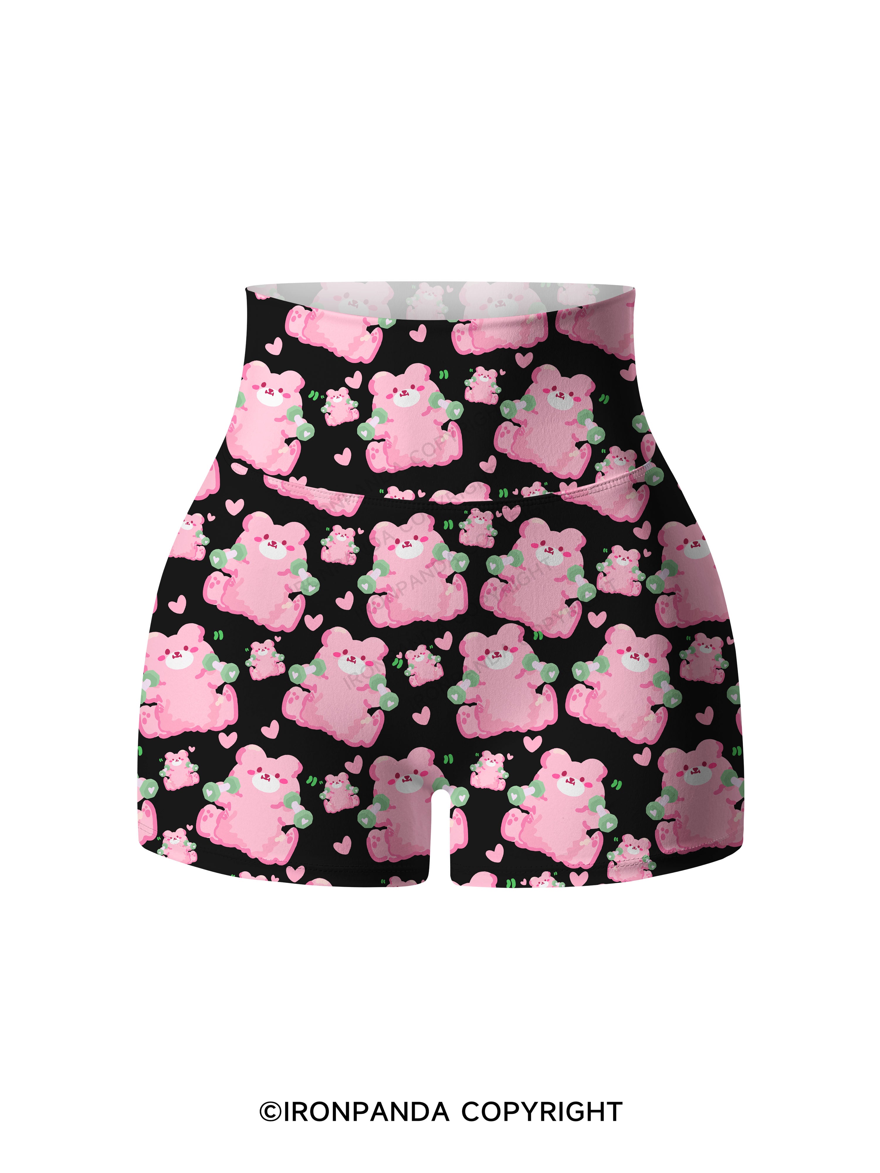 Pink Workout Bears Printed Yoga Shorts