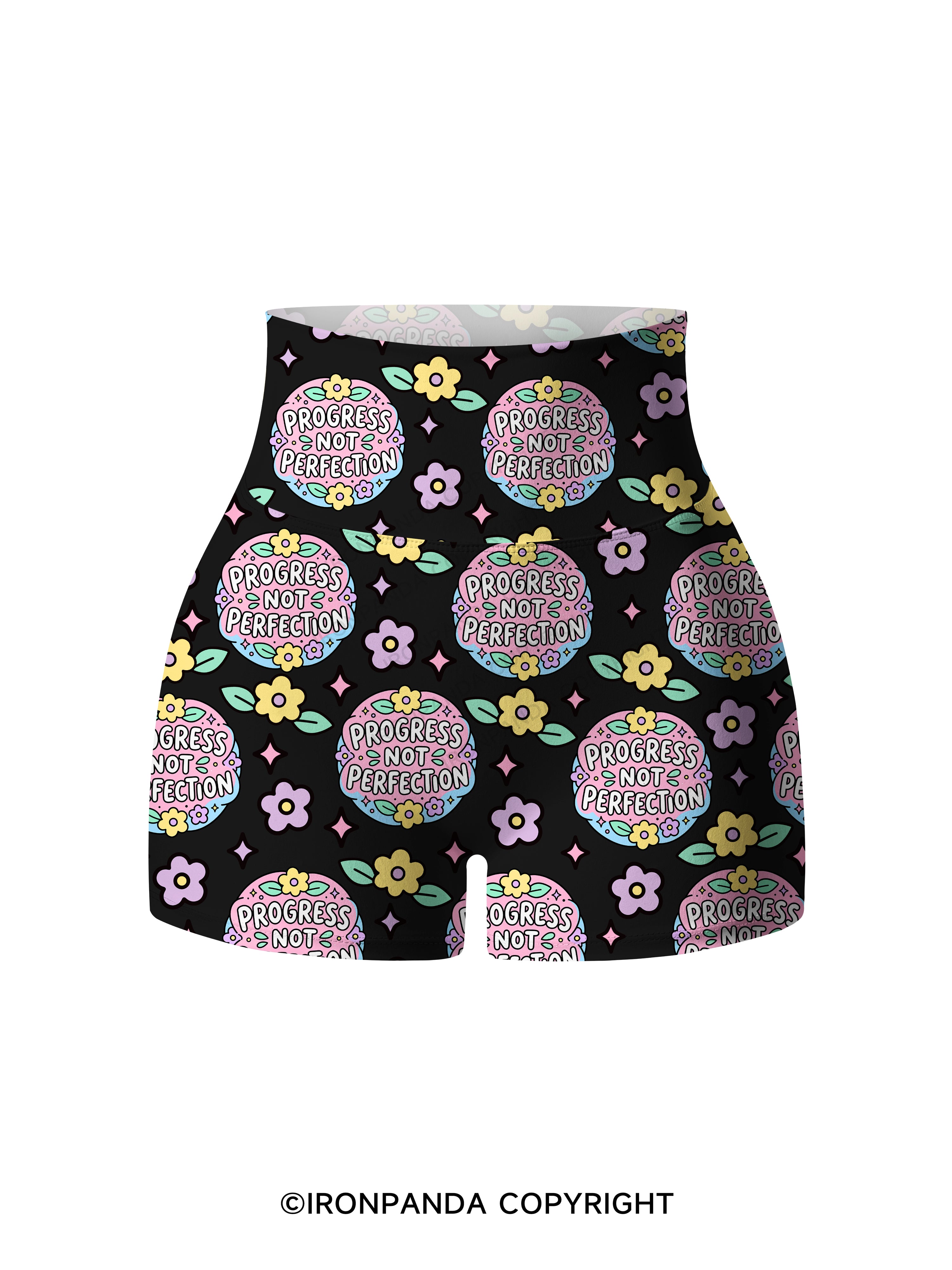 PROGRESS NOT PERFECTION Printed Yoga Shorts