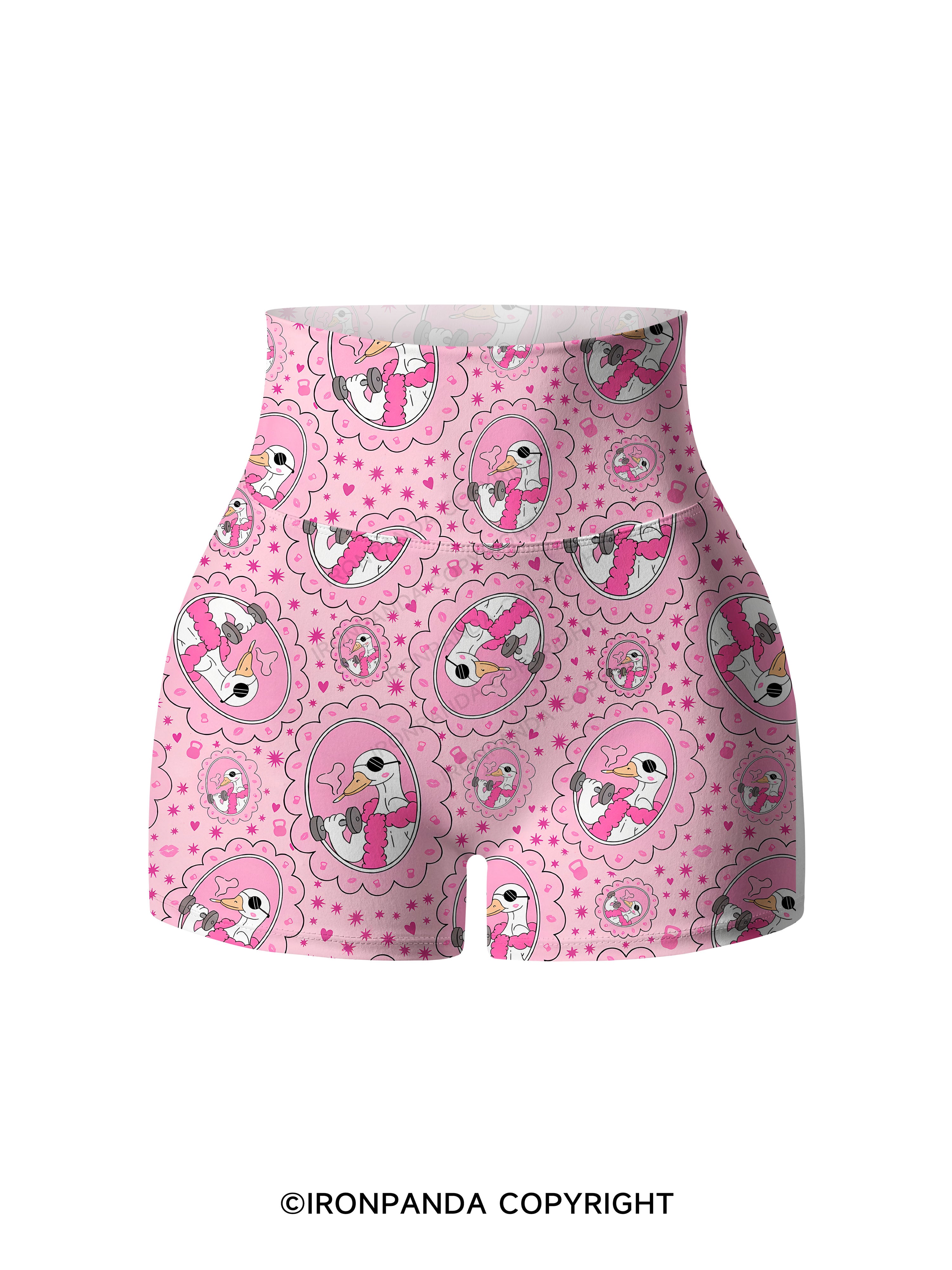 Vintage Frame Gym Duck Printed Yoga Shorts