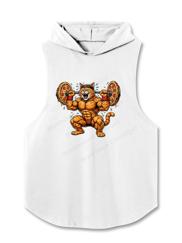 Pizza Squat Funny Buff Cat Hooded Tank