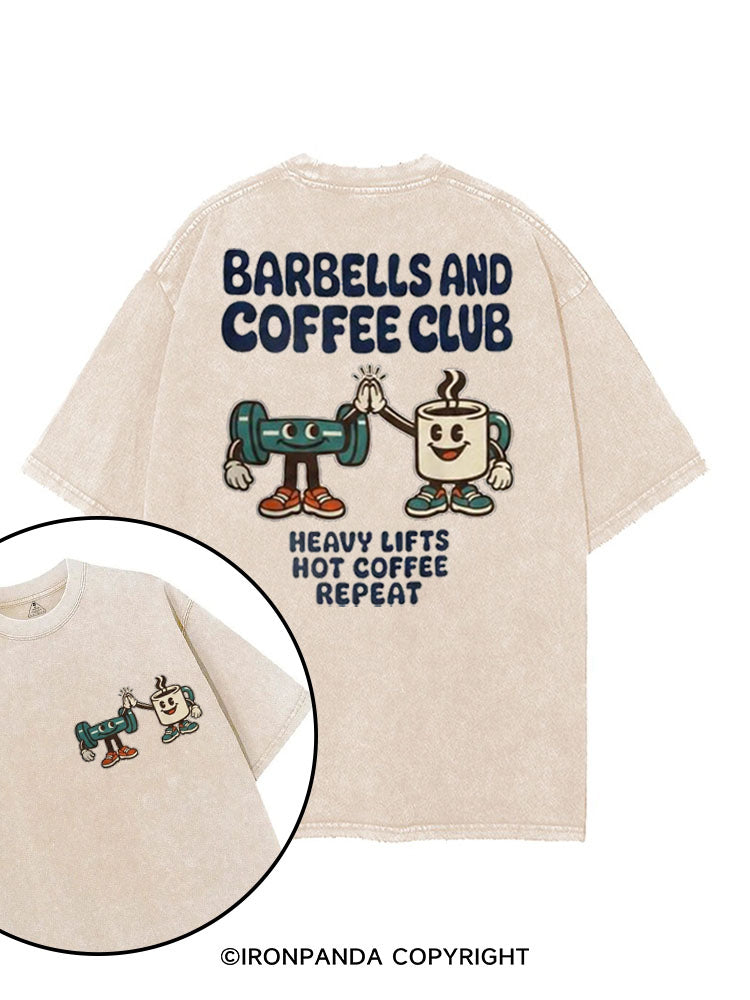 BARBELLS AND COFFEE CLUB HEAVY LIFTS HOT COFFEE REPEAT printed Gym Shirt
