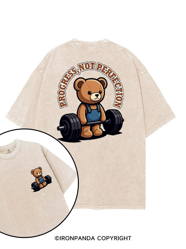 PROGRESS NOT PERFECTION CUTE BEAR DEADLIFT printed Gym Shirt