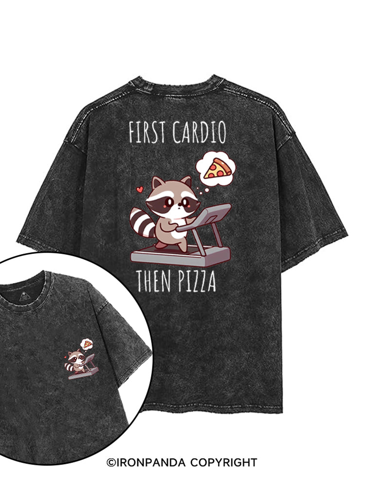 FIRST CARDIO THEN PIZZA CHEAT DAY RACCOON printed Gym Shirt