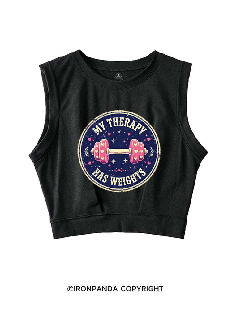 MY THERAPY HAS WEIGHTS SLEEVELESS CROP TOPS