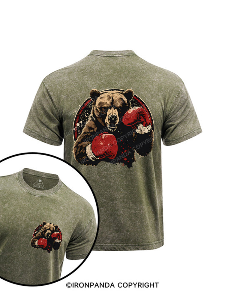 Retro Boxing Bear Printed Washed Gym Shirt