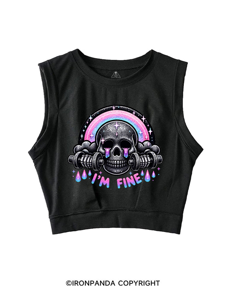 I'M FINE SPARKLE SKELETON SLEEVELESS CROP TOPS