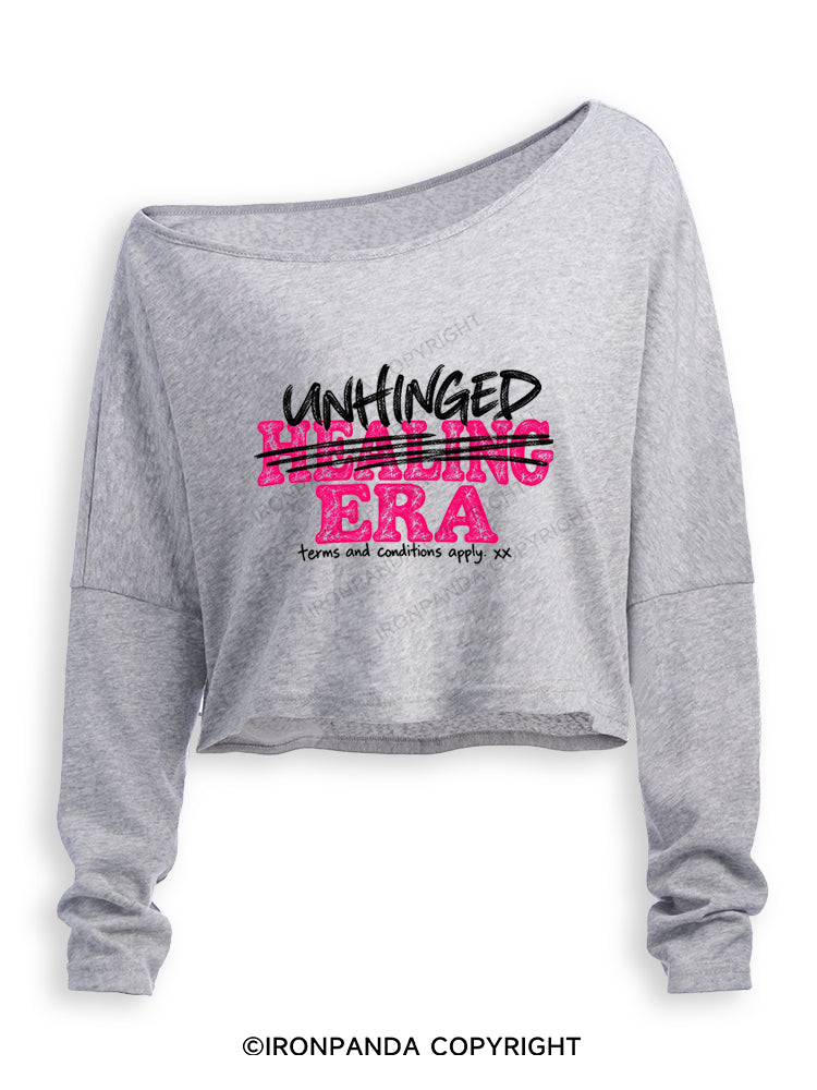 UNHINGED ERA NOT HEALING FUNNY Off Shoulder Long Sleeve Crop Top