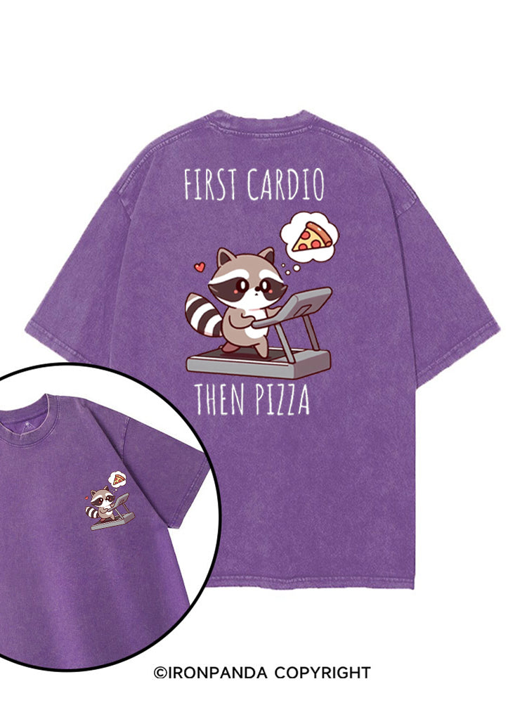 FIRST CARDIO THEN PIZZA CHEAT DAY RACCOON printed Gym Shirt