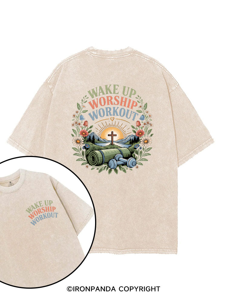 Wake Up Worship Workout Worship printed Gym Shirt