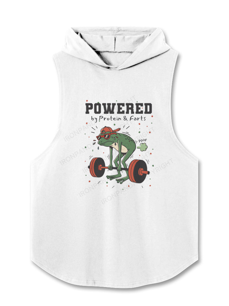 Funny Gym Frog Powered by Protein and Farts Hooded Tank