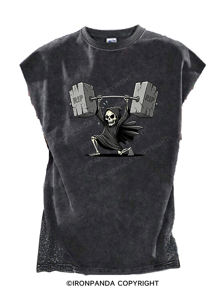 Gym Reaper Skeleton Dark Humor Cut Off Tank