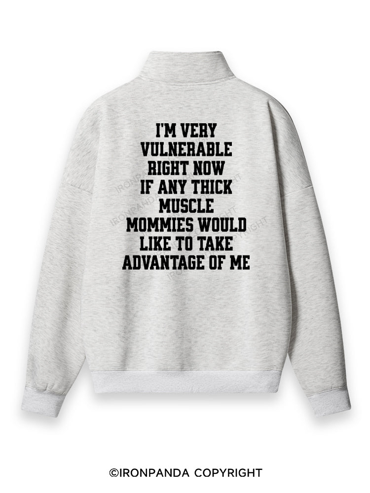 I'm very vulnerable right Back Printed Quarter-Zip Fleece Sweatshirt