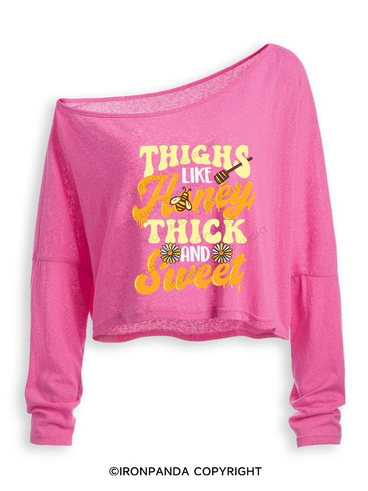 THIGHS LIKE HONEY THICK AND SWEET Off Shoulder Long Sleeve Crop Top