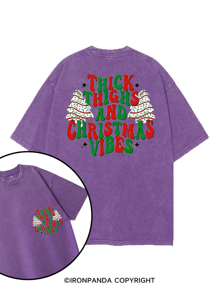 THICK THIGHS AND CHRISTMAS VIBES printed Gym Shirt
