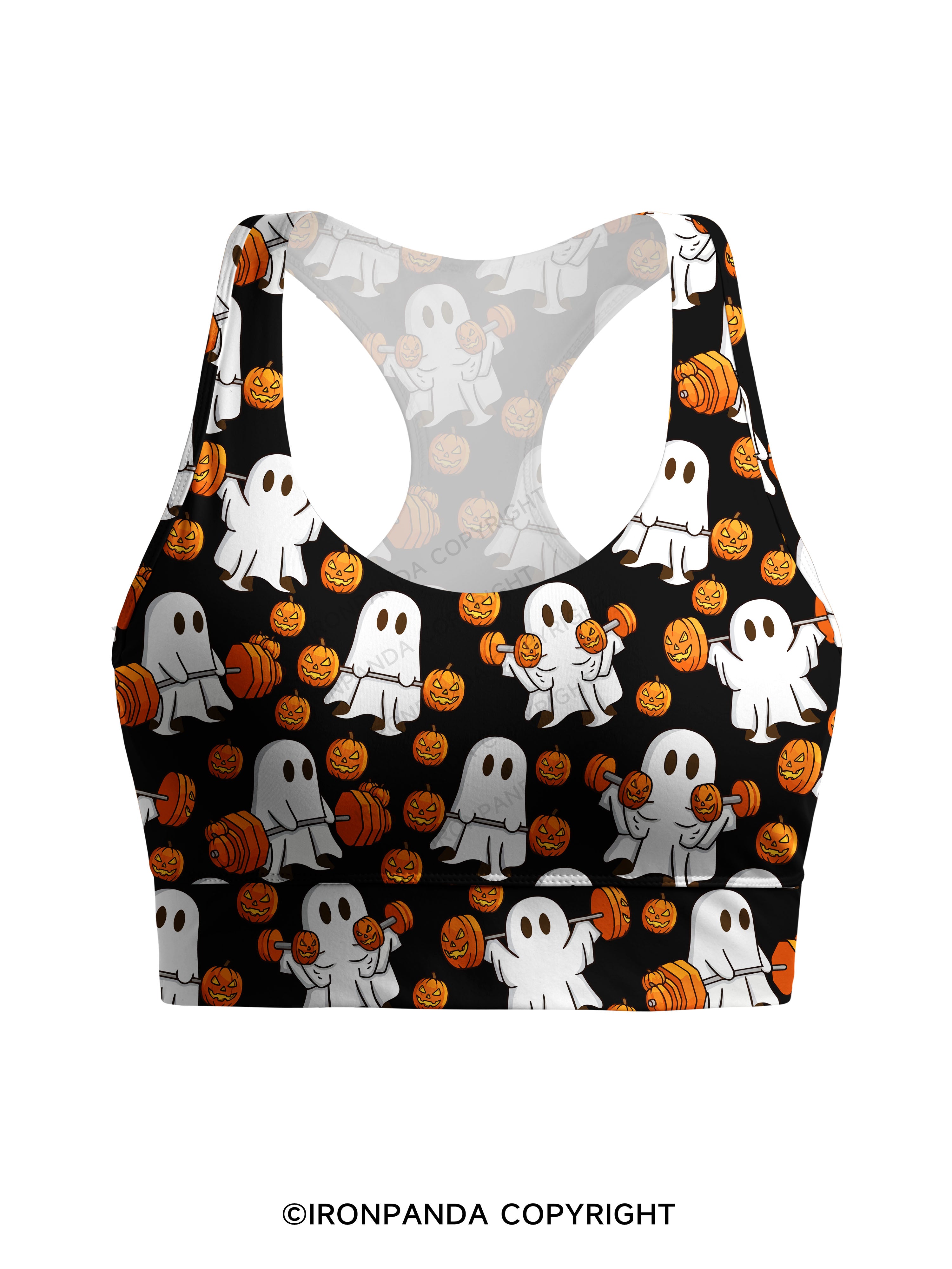 WEIGHT LIFTING GHOSTS FUNNY FITNESS Racerback Sports Bra