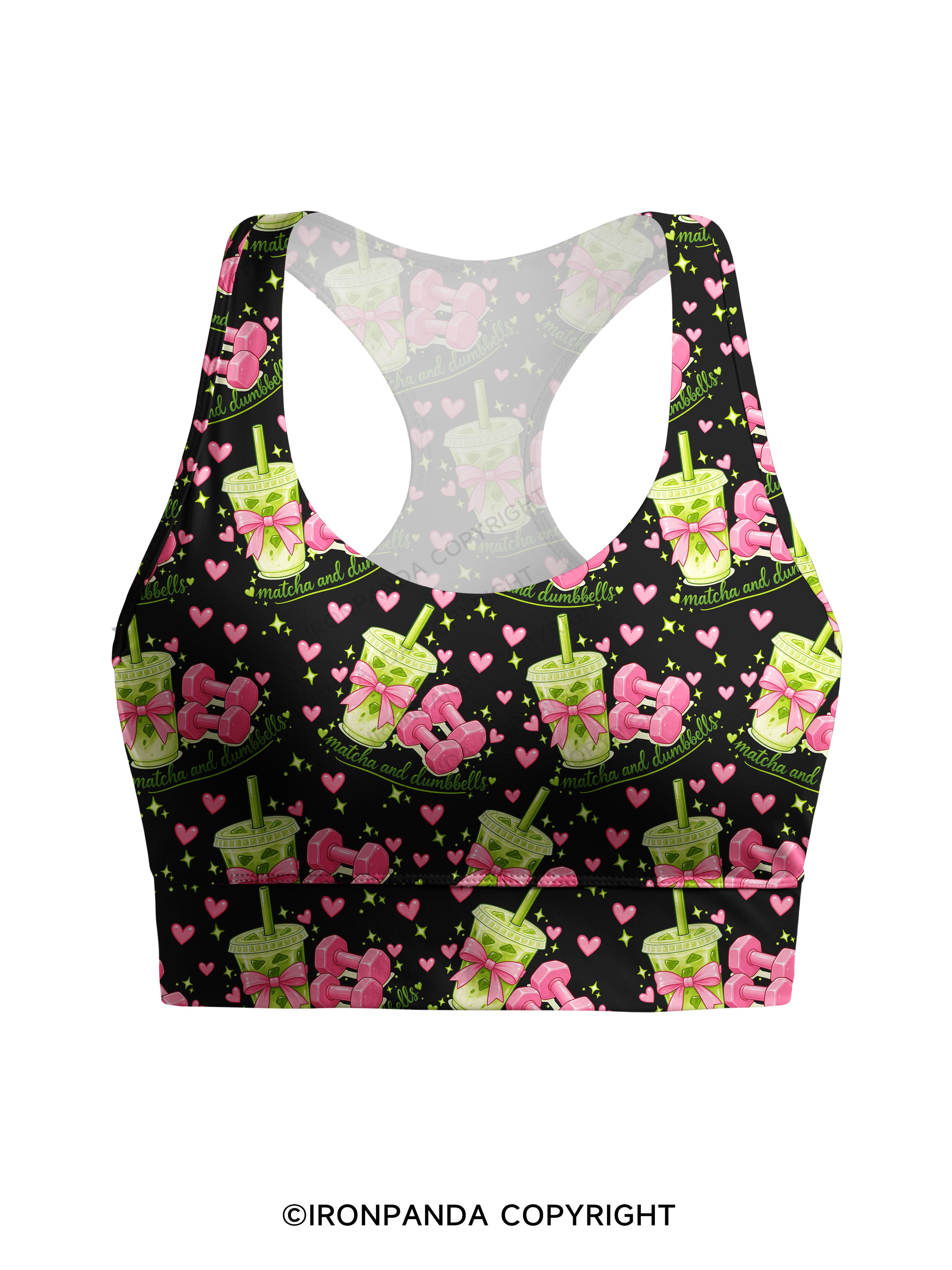 MATCHA AND DUMBBELL MATCHA LOVER Racerback Sports Bra