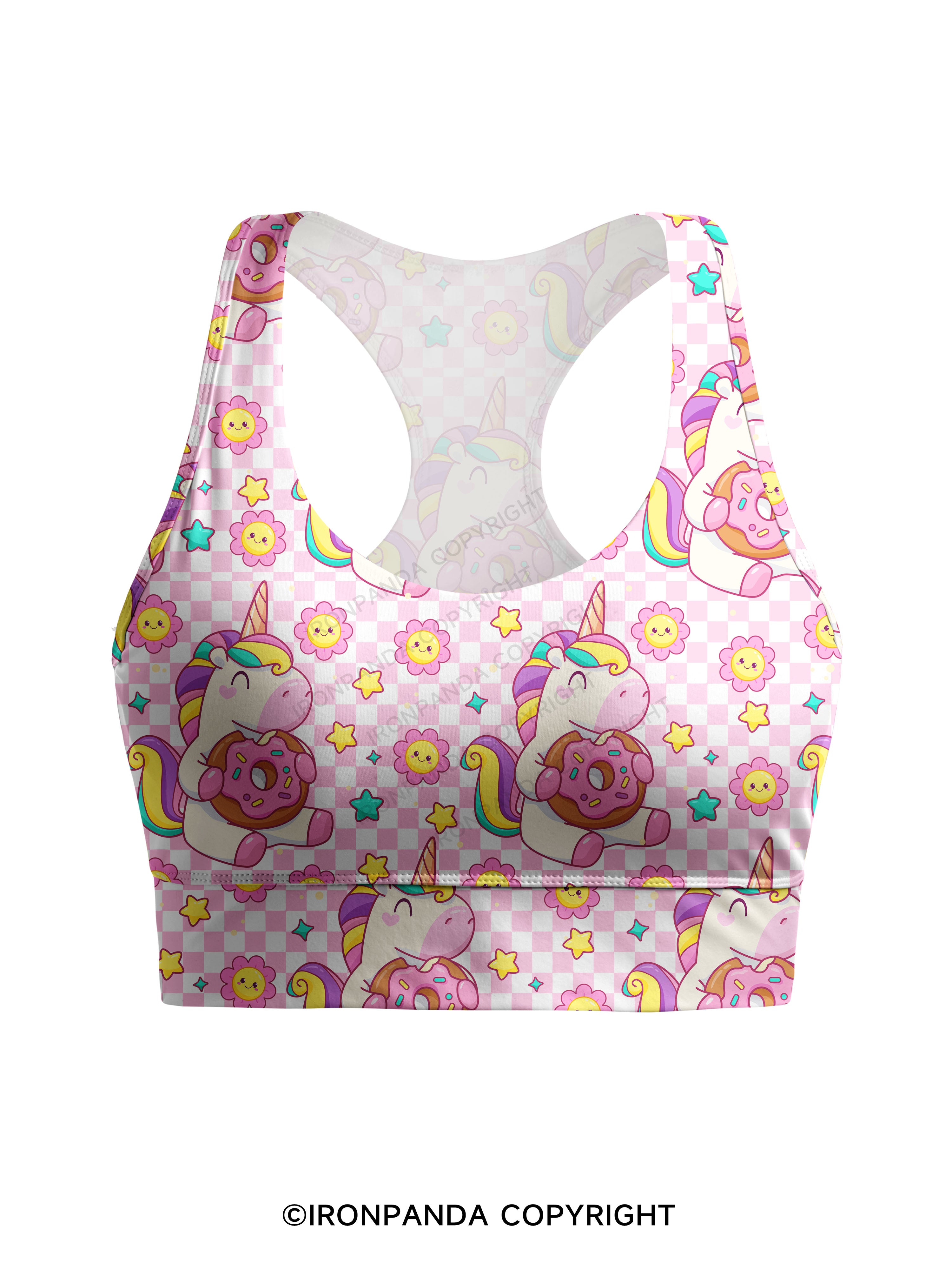 Checkerboard Gym Unicorn Racerback Sports Bra