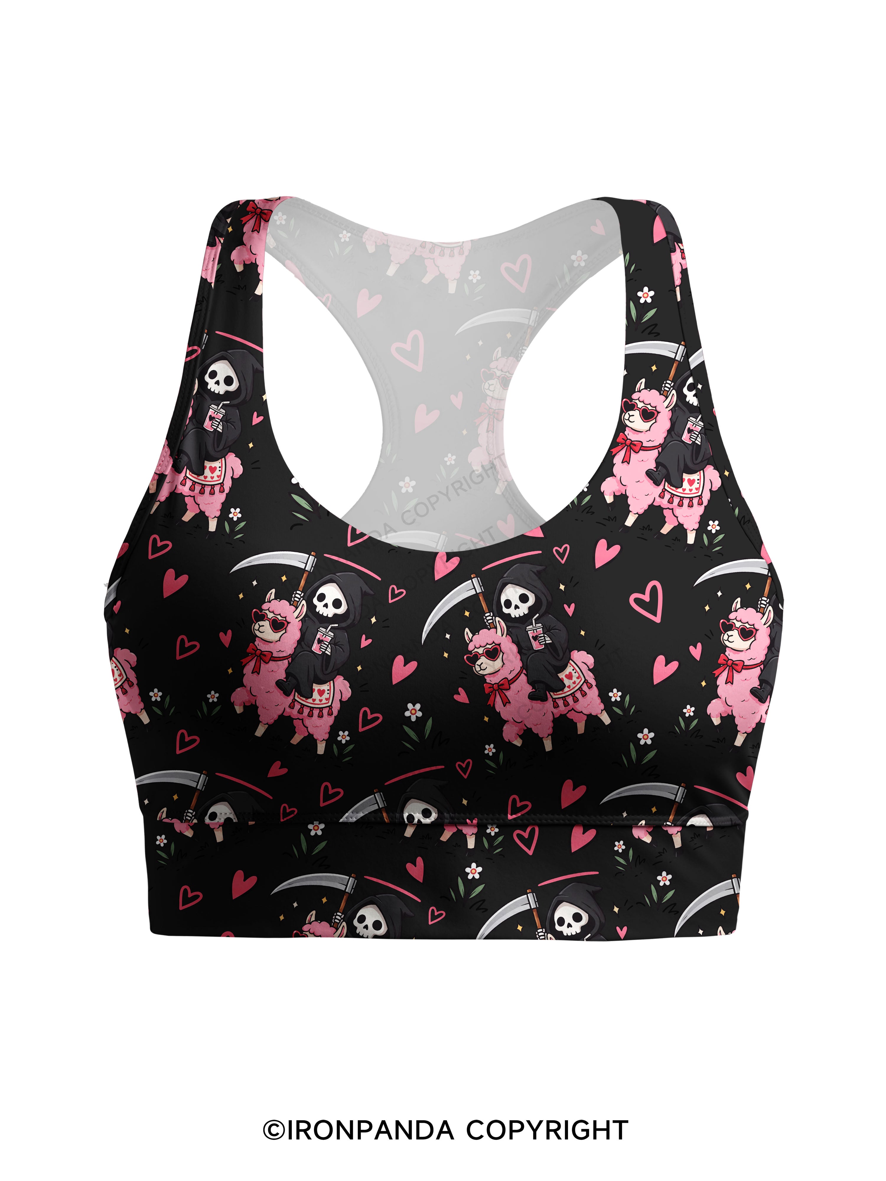 I LITERALLY HATE EVERYONE Grim Reaper Llama Halloween Racerback Sports Bra