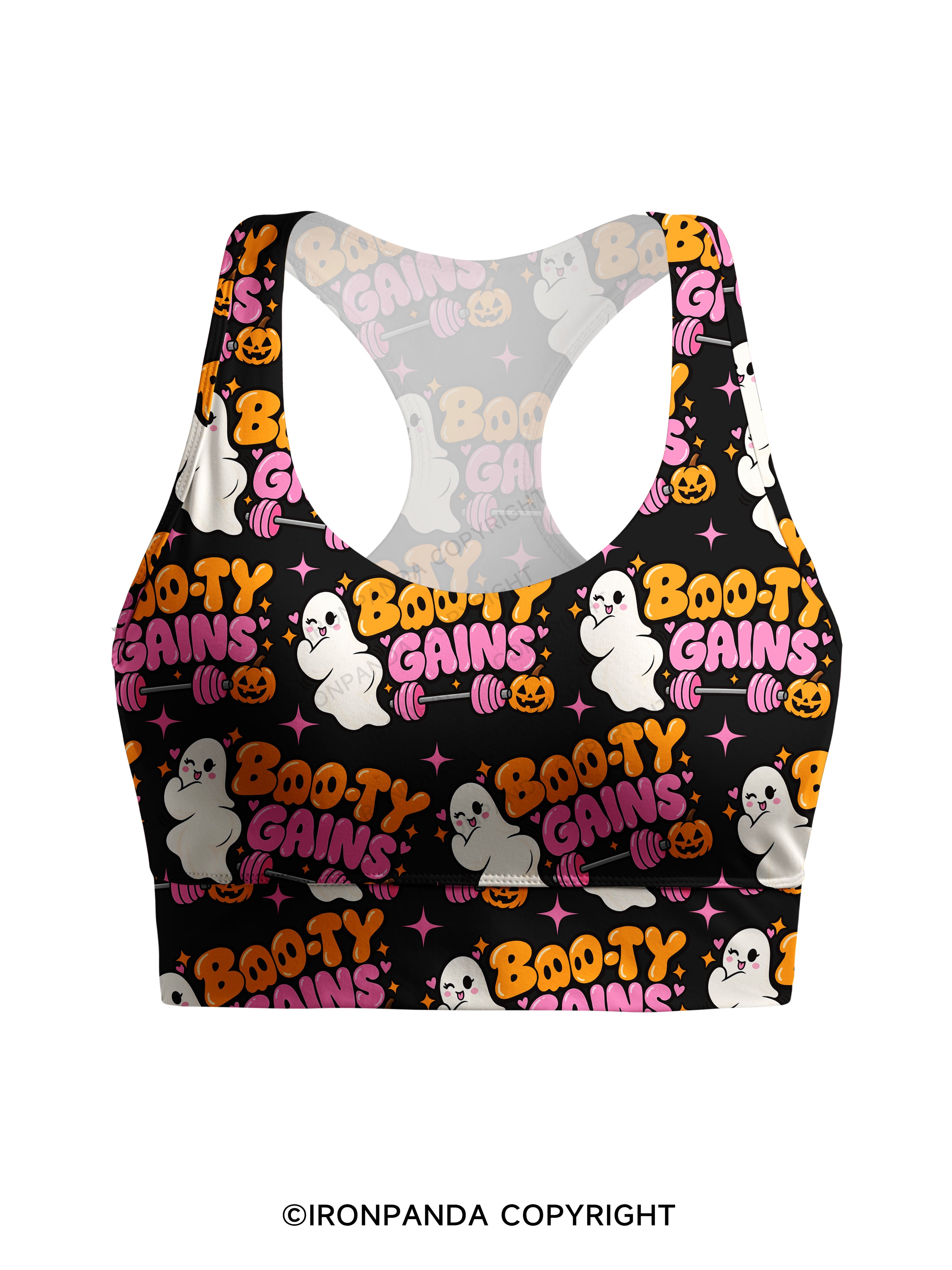 BOO-TY GAINS CUTE GHOST Racerback Sports Bra