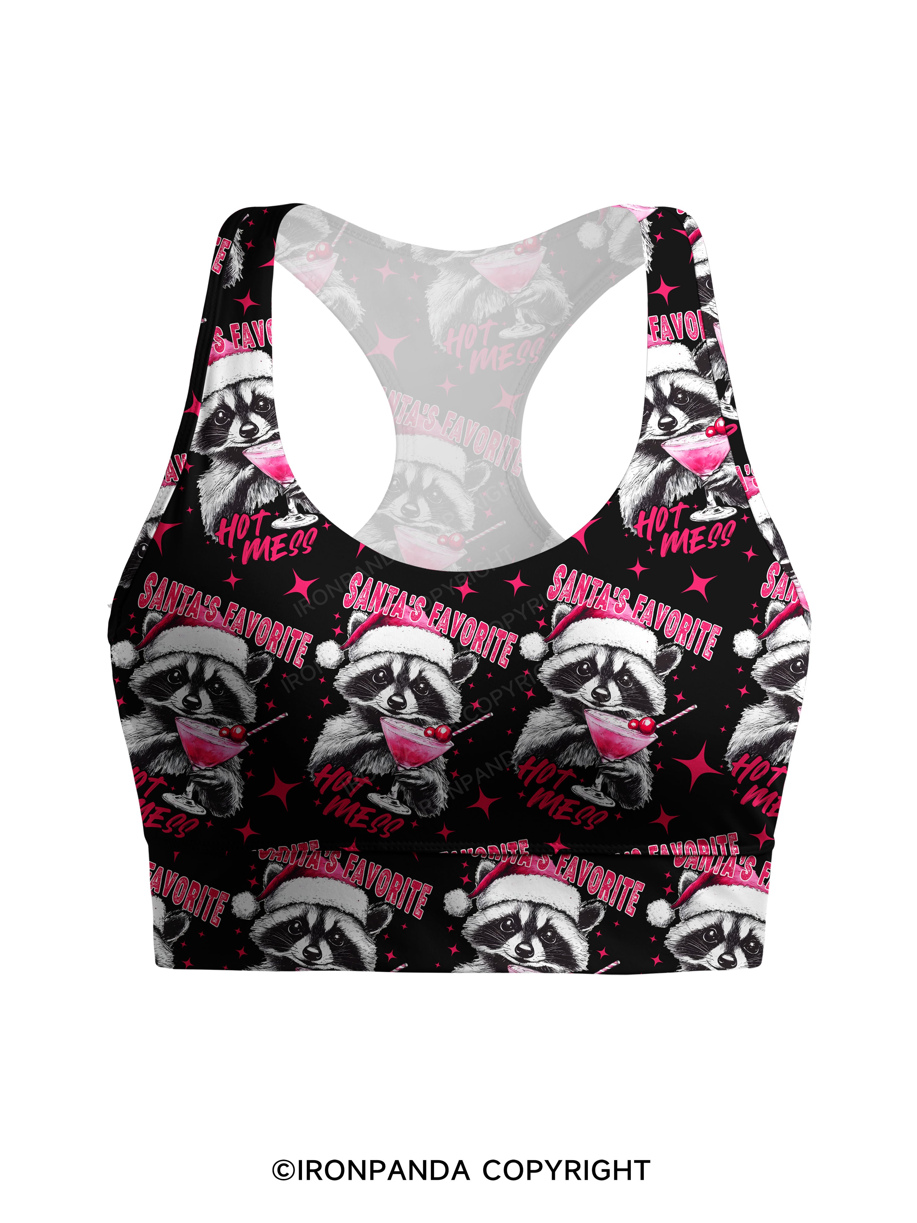 SANTA'S FAVORITE HOT MESS Racerback Sports Bra