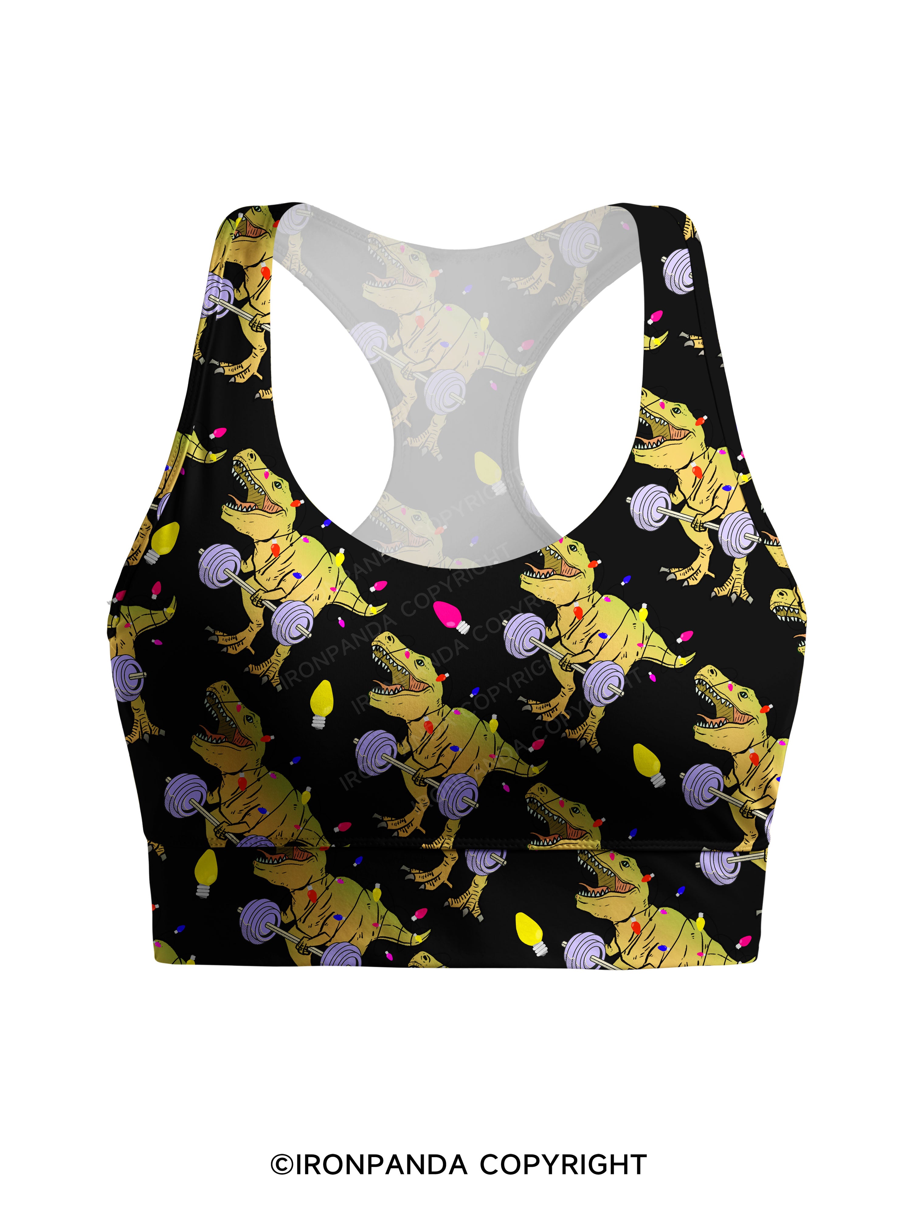 Christmas Dinosaur Racerback Sports Bra