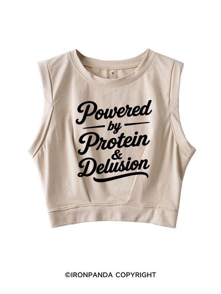 POWERED BY PROTEIN & DELUSION SLEEVELESS CROP TOPS