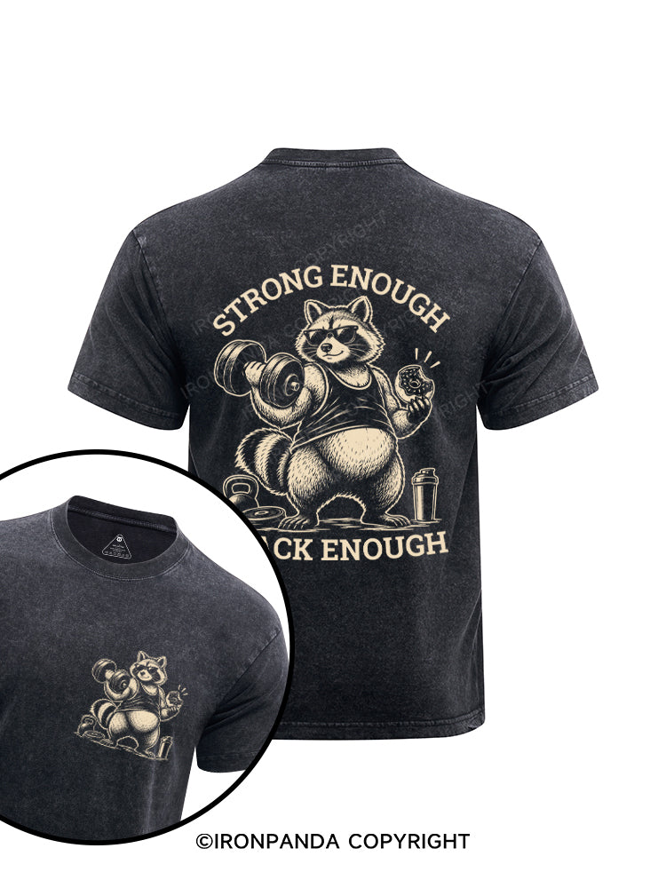STRONG ENOUGH SNACK ENOUGH Printed Washed Gym Shirt
