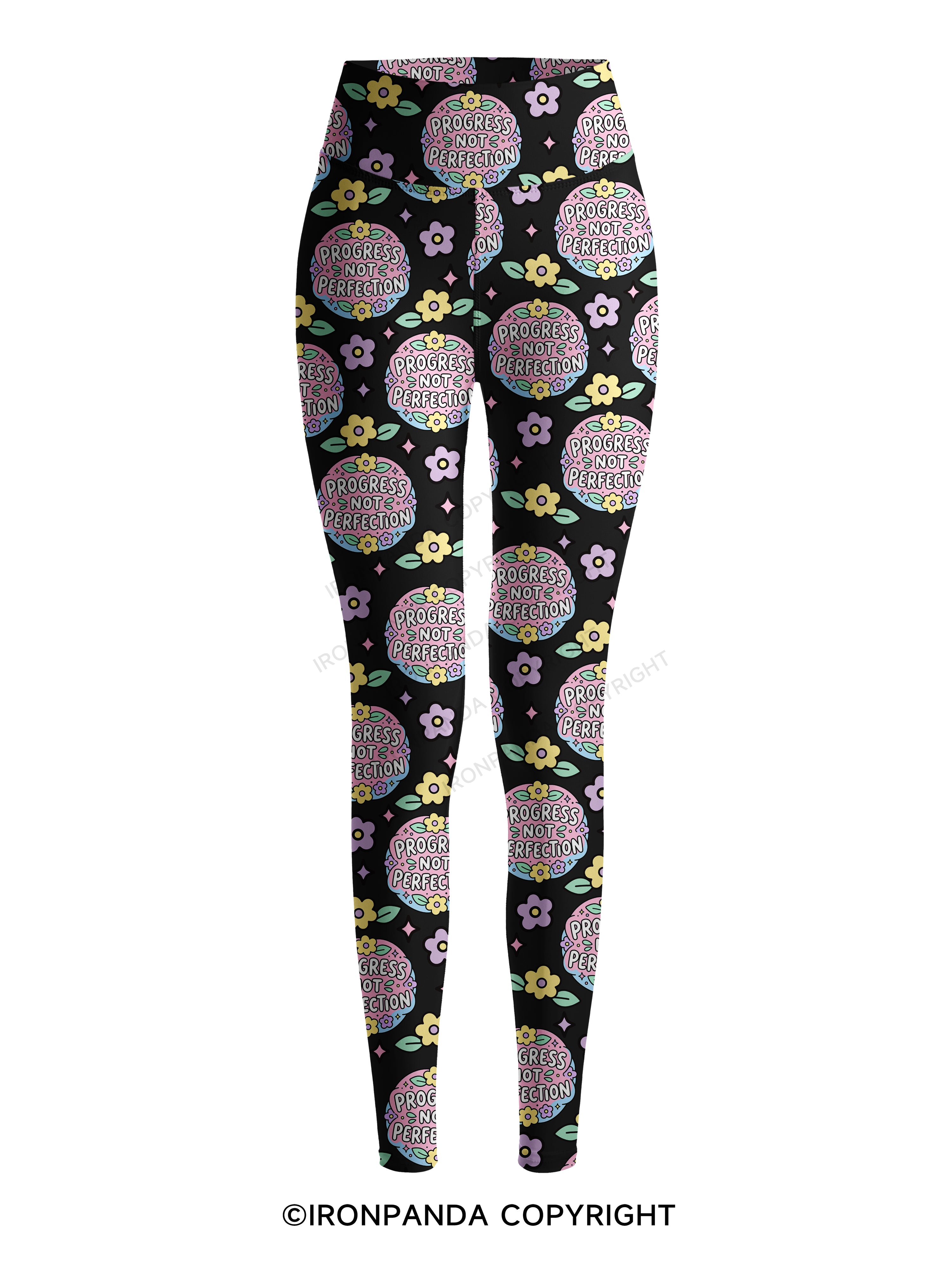 PROGRESS NOT PERFECTION Printed Yoga Pants