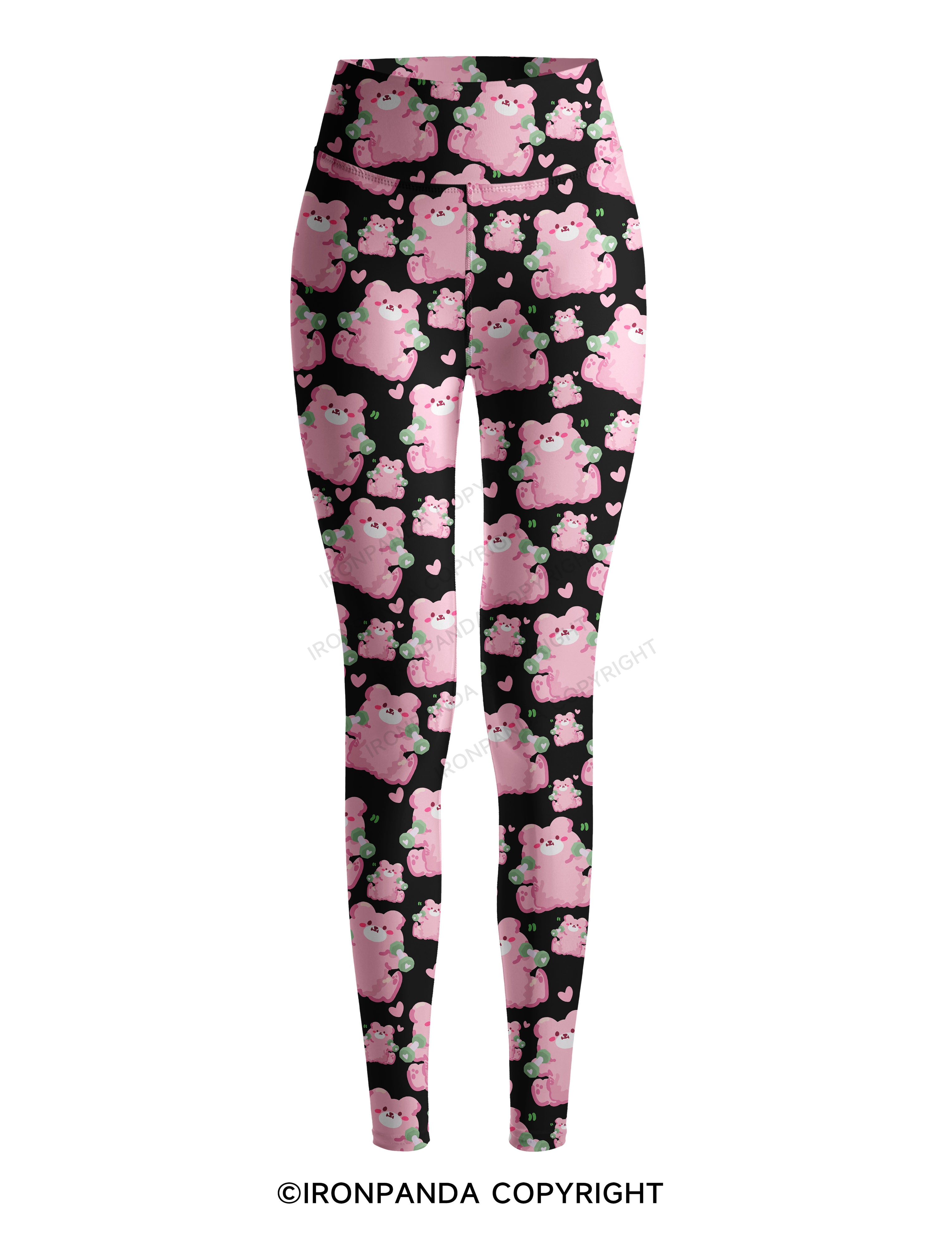 Pink Workout Bears Printed Yoga Pants