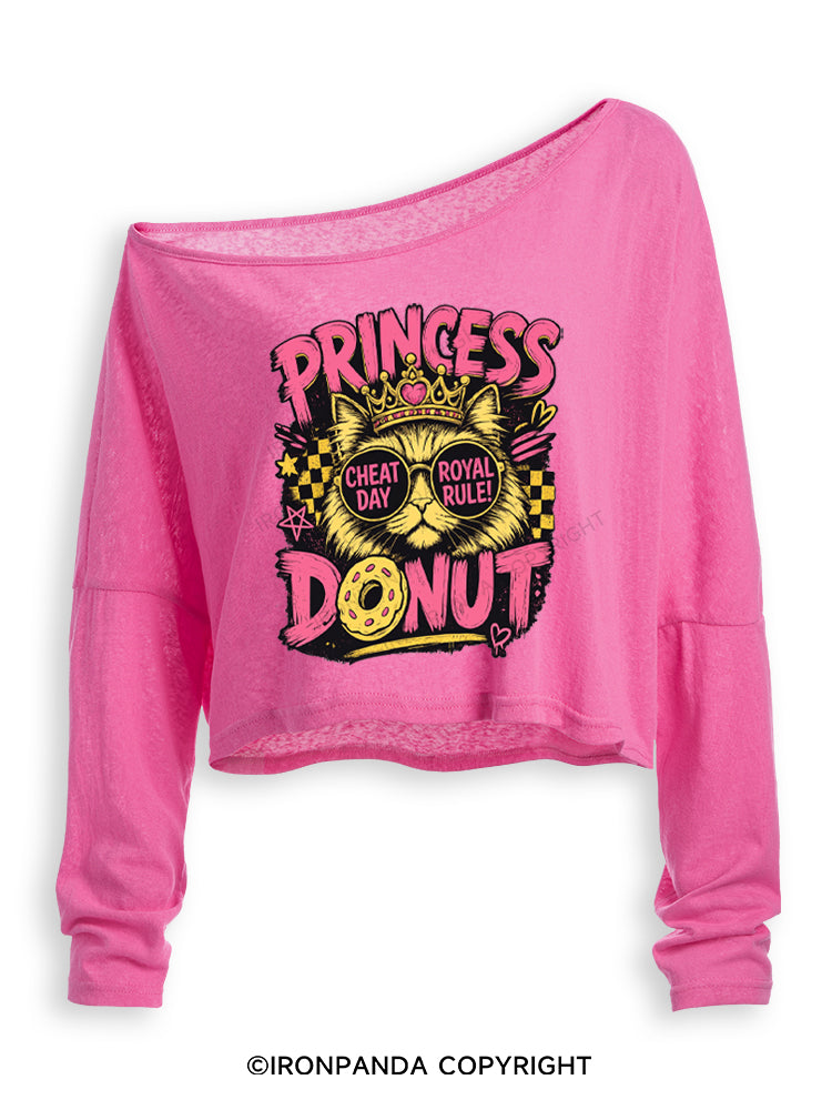 PRINCESS DONUT CHEAT DAT ROYAL RULE Off Shoulder Long Sleeve Crop Top