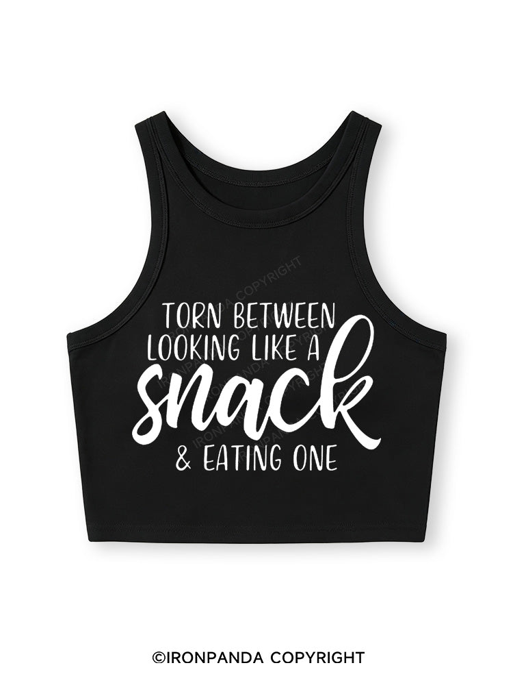 TORN BETWEEN A SNACK AND EAT ONE Fitted Crop Tank Top