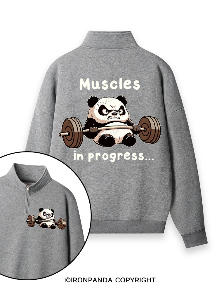 muscles in progress panda Double-Sided Printed Quarter-Zip Fleece Sweatshirt