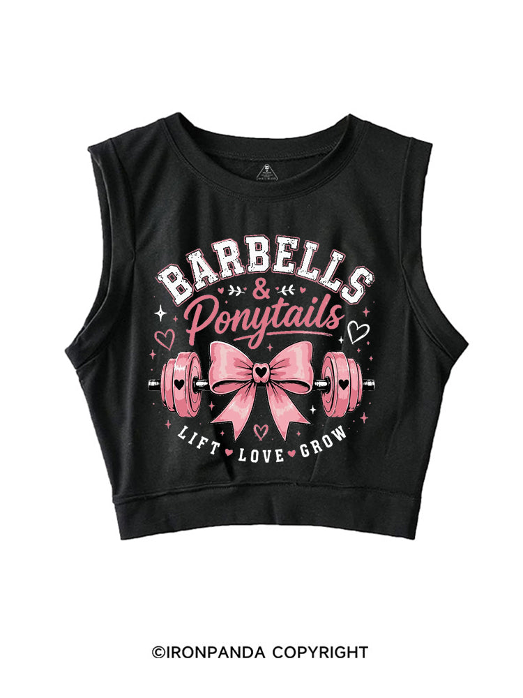BARBELLS & PONYTAILS LIFT LOVE GROW SLEEVELESS CROP TOPS