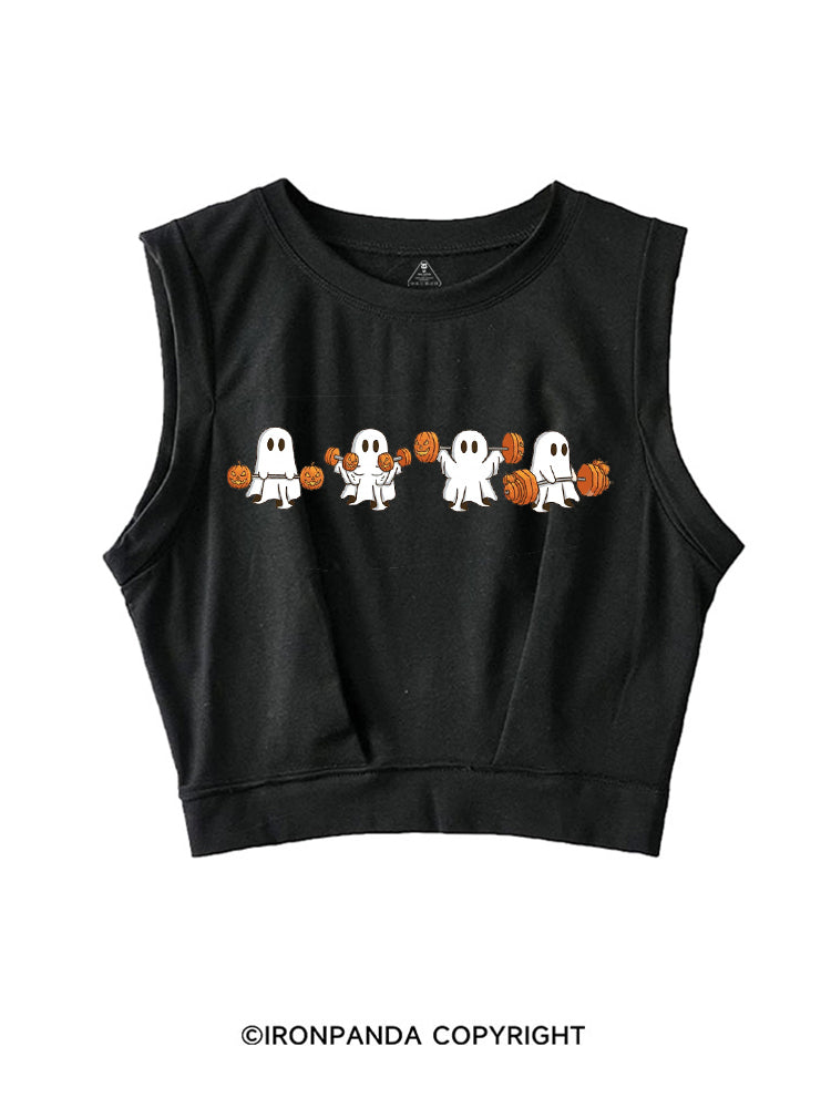 WEIGHT LIFTING GHOSTS FUNNY FITNESS SLEEVELESS CROP TOPS