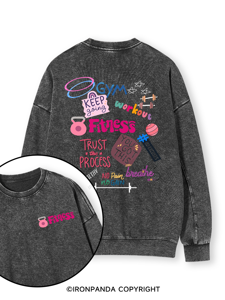 Fitness Double-Sided Printed Washed Sweatshirt