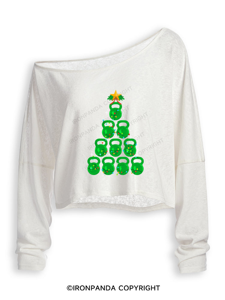 Kettlebell Christmas Tree Off Shoulder Long Sleeve Crop Top