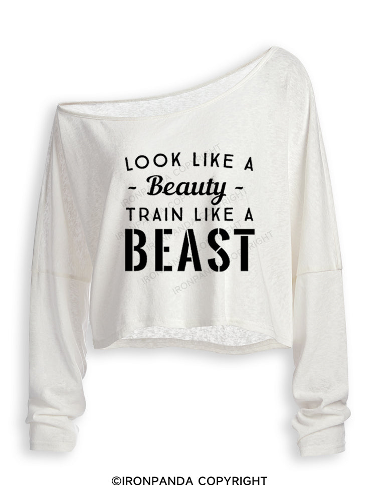 Look like a beauty. Train like a beast Off Shoulder Long Sleeve Crop Top