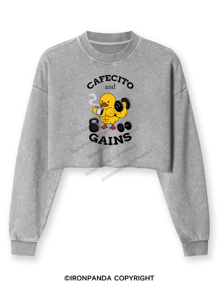 CAFECITO AND GAINS Washed Long-Sleeve Crop Top