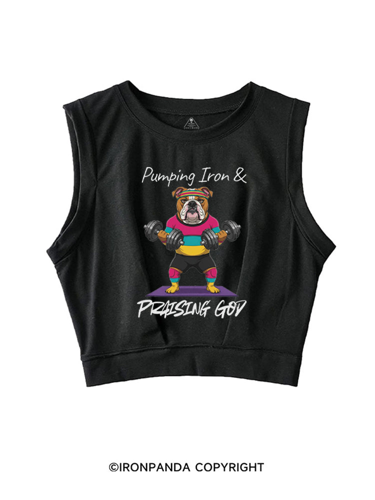 Pumping Iron and Praising God SLEEVELESS CROP TOPS