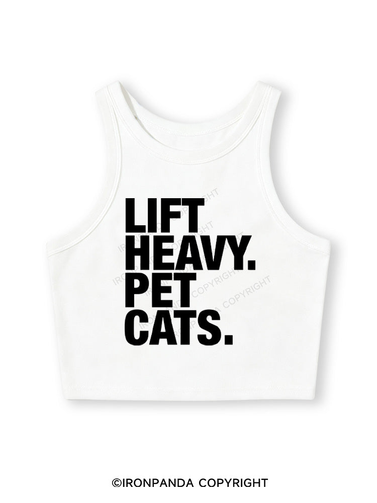 LIFT HEAVY PET CATS Fitted Crop Tank Top