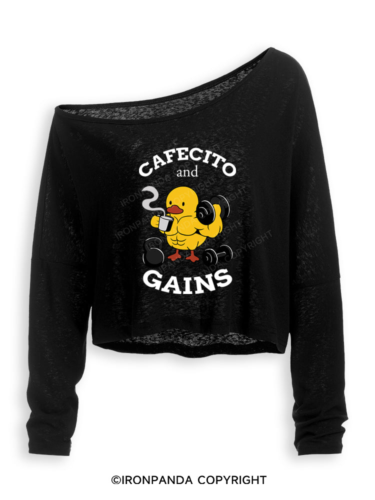 CAFECITO AND GAINS Off Shoulder Long Sleeve Crop Top