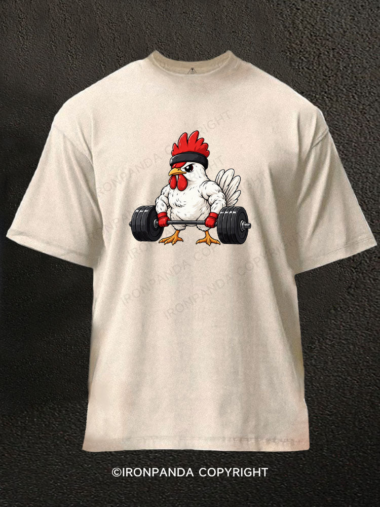 Buff Rooster Weightlifting Funny Chicken Washed Gym Shirt