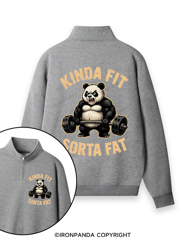 KINDA FIT SORTA FAT PANDA Double-Sided Printed Quarter-Zip Fleece Sweatshirt