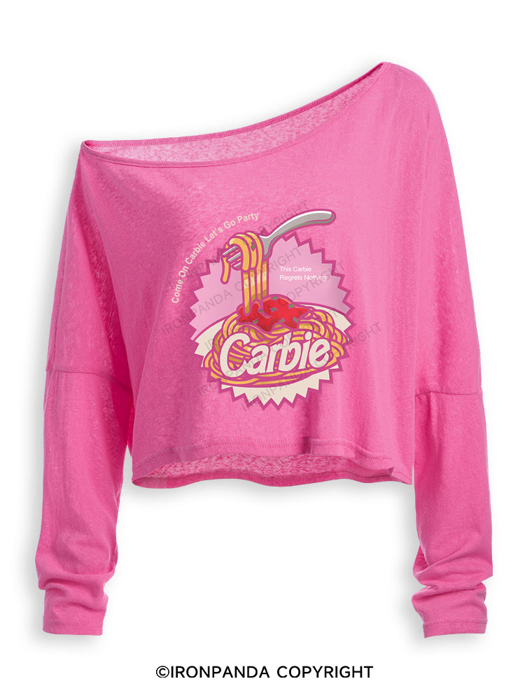 Carbie I Love Carbs Bread Pasta Pizza Off Shoulder Long Sleeve Crop Top