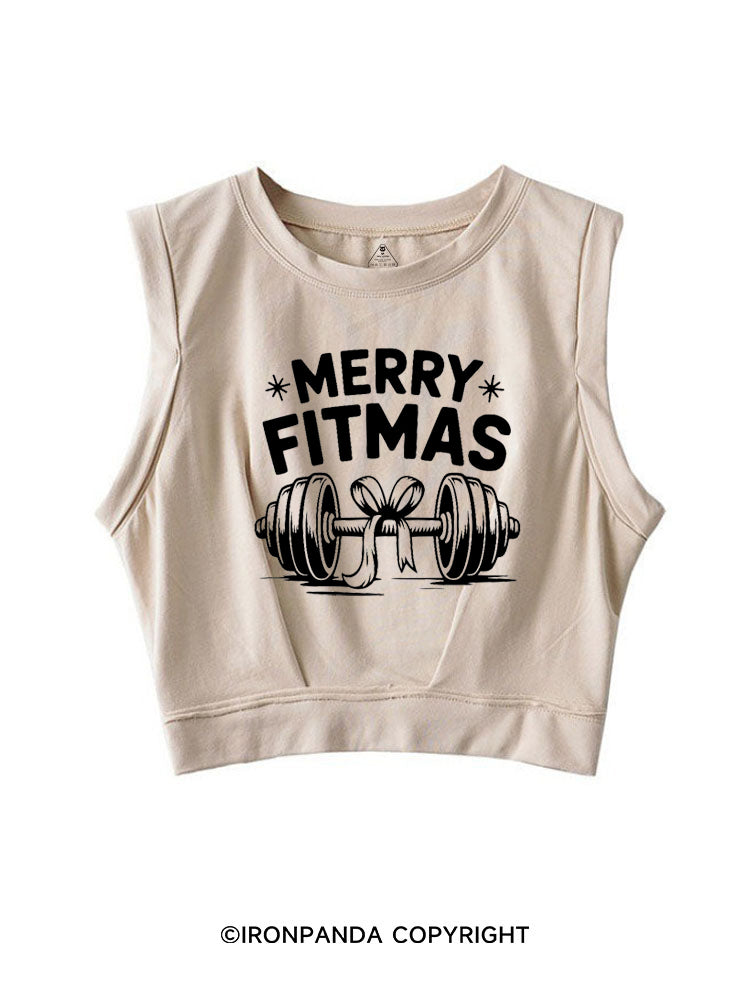 MERRY FITMAS CHRISTMAS STYLE SLEEVELESS CROP TOPS