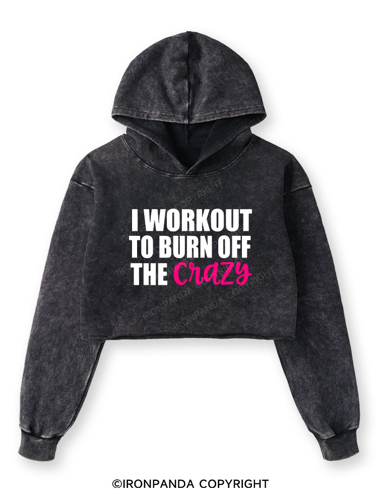 I WORKOUT TO BURN OFF THE CRAZY Washed Crop Hoodie