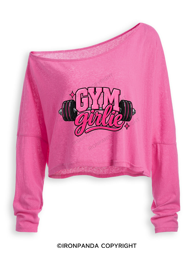 GYM GIRLIE PINK FITNESS Off Shoulder Long Sleeve Crop Top