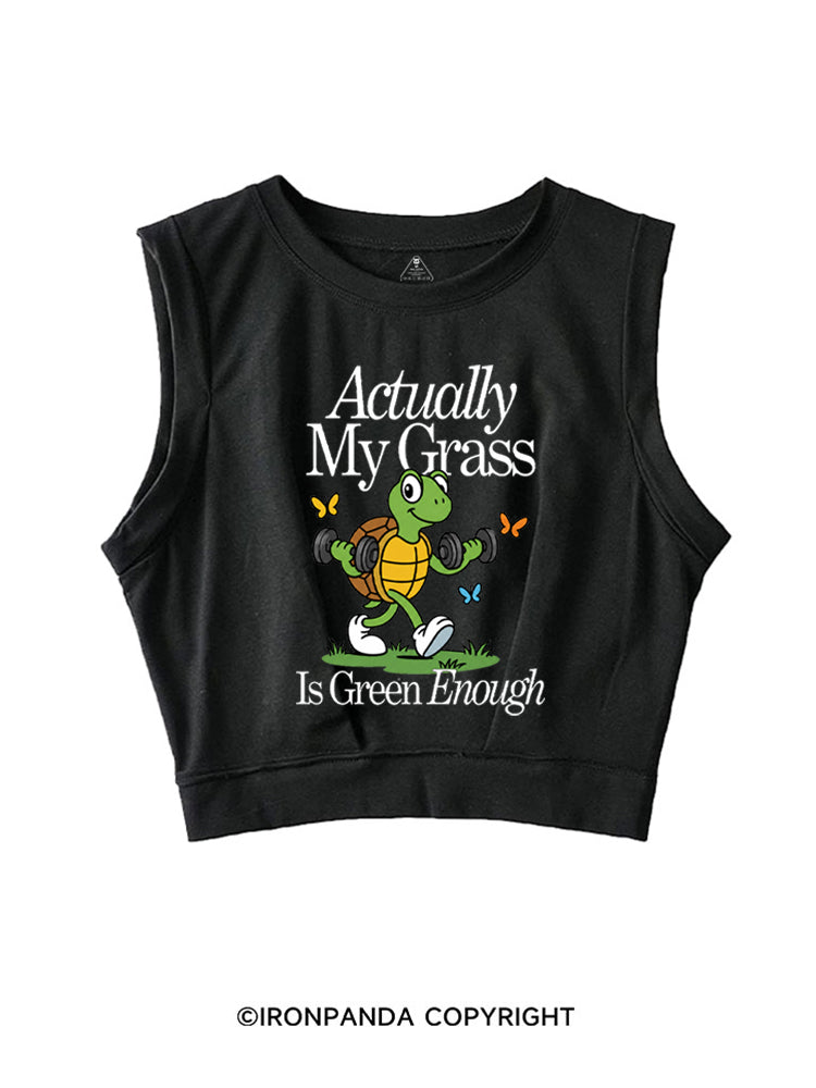 ACTUALLY MY GRASS IS GREEN ENOUGH SLEEVELESS CROP TOPS