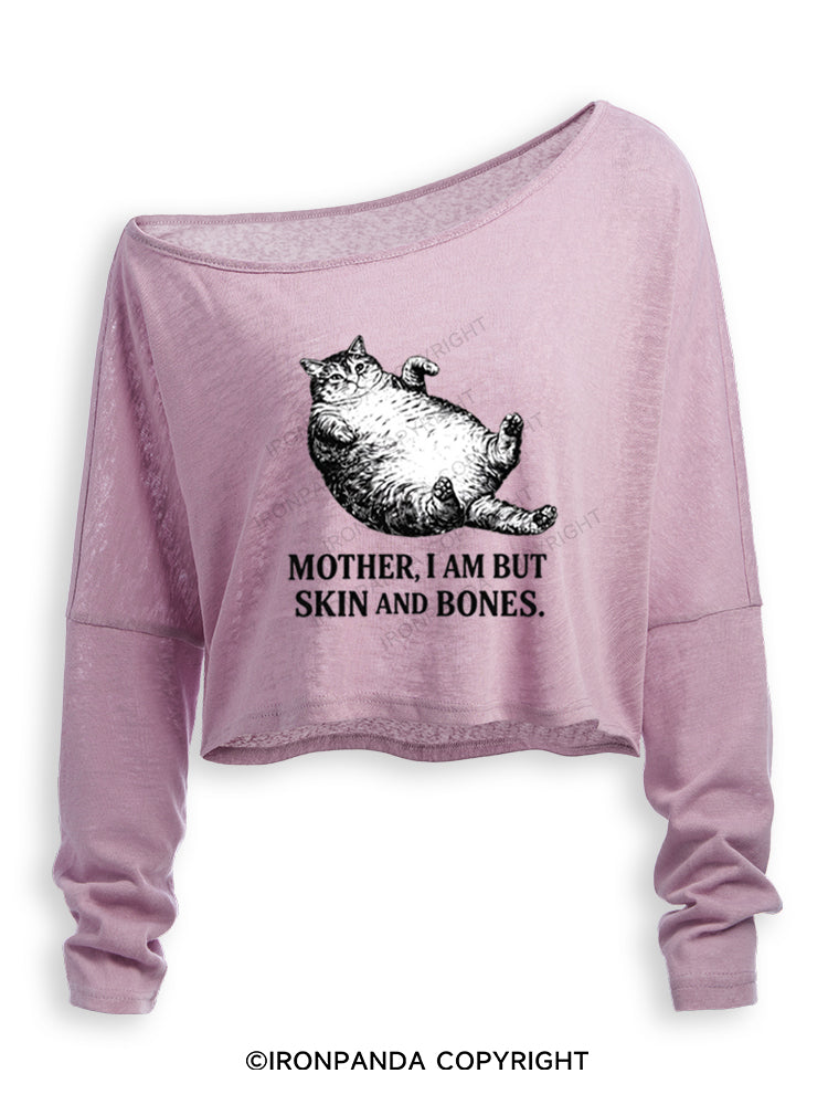 Mother I Am But Skin And Bones Cat Funny Off Shoulder Long Sleeve Crop Top
