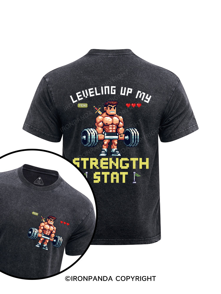 Leveling Up My Strength Stat Printed Washed Gym Shirt